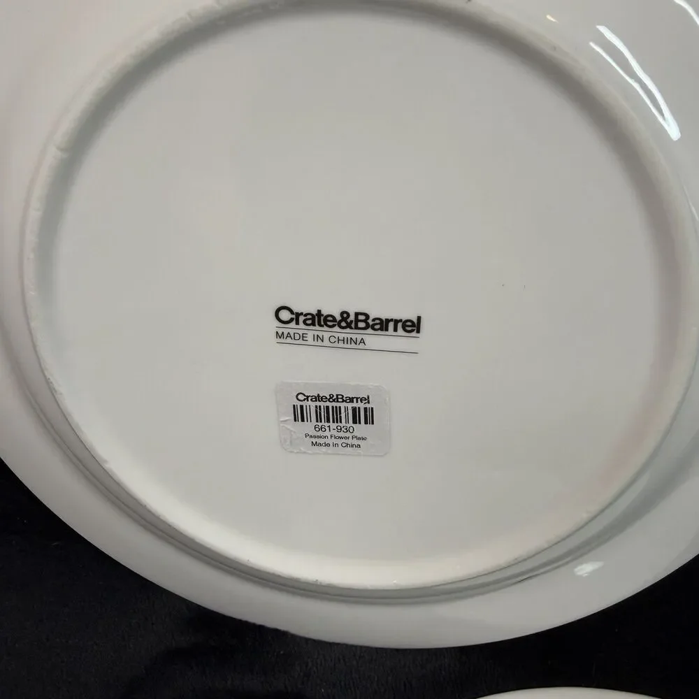 Crate & Barrel Passion Flower Plates Set of 3 Orange Floral 8” Salad Dessert